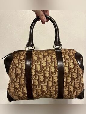 DIOR Trotter Mini Boston Bowling Handbag Brown Beige Logo Monogram Vintage Rare